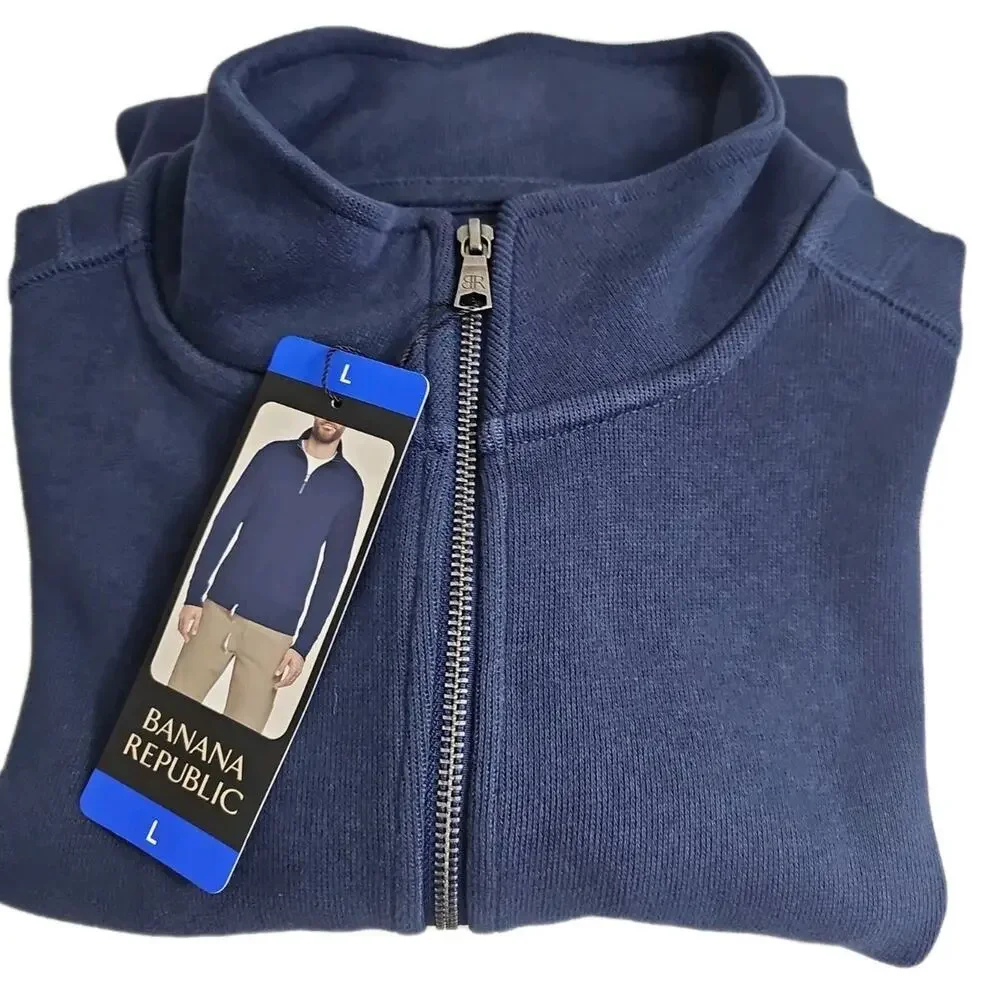 Banana Republic ~Men's Size L~ Blue Cotton Blend 1/4 Zip Pullover NWT.